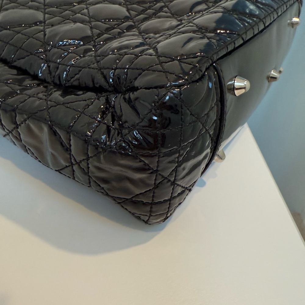 Christian Dior Patent Lady Dior Soft Black Cannage Shopping Tote Bag - Picture 9 of 14
